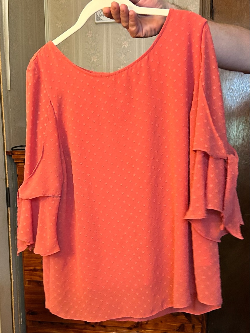 LC Lauren Conrad Coral Layered Ruffle Sleeve Blouse
